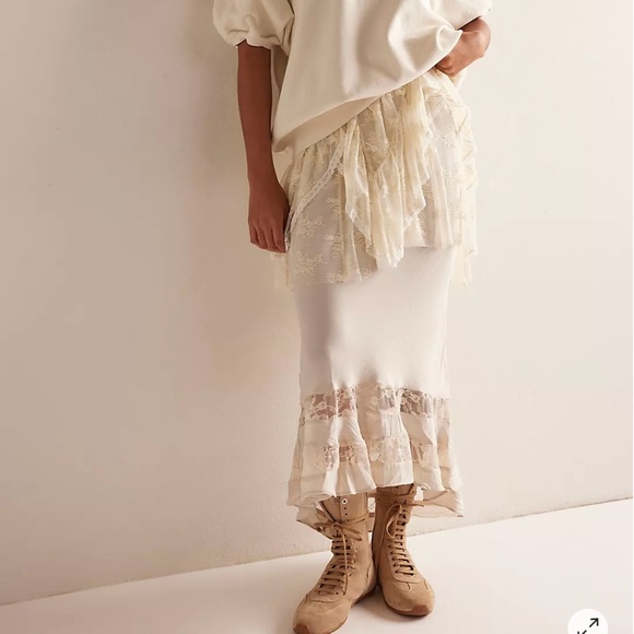 Free People Long Lost Lover Half Slip Elegant Cream midi skirt NEW - Picture 8 of 9